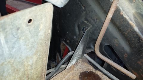 1978 Ford Bronco - Close-up view of the frame and brake lines on a 1978 Ford Bronco.