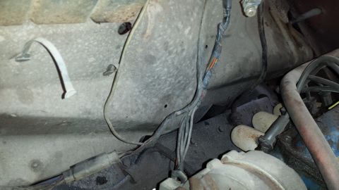 1978 Ford Bronco - Wiring harness detail in an engine bay, showing aged insulation and connectors.