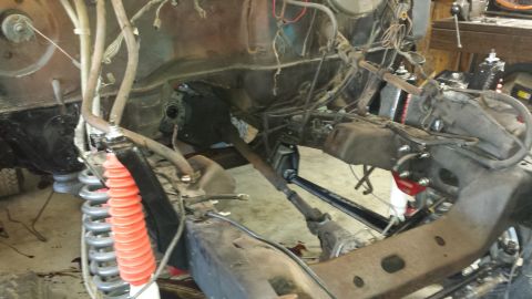 1978 Ford Bronco - The front frame and suspension of a 1978 Ford Bronco are shown during a restoration project.