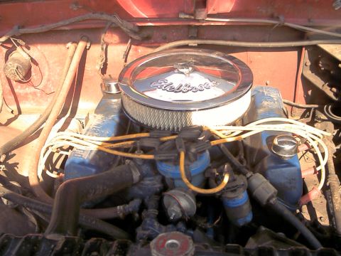 1978 Ford Bronco - Close-up view of a vehicle's engine bay, an Edelbrock air cleaner and blue valve covers.