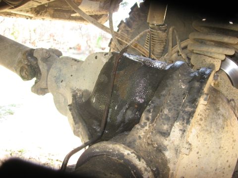1994 Ford Bronco - Close-up view of a vehicle's rear axle differential and driveshaft connection.
