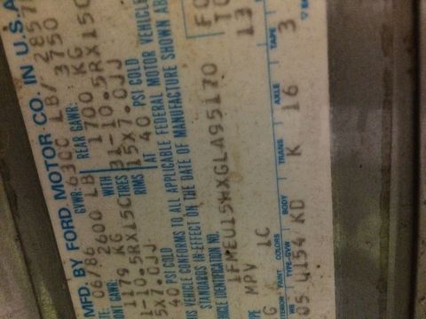 1986 Ford Bronco - This Ford VIN plate shows the manufacturing date as June 1986, indicating it is not a 1986 model year vehicle.
