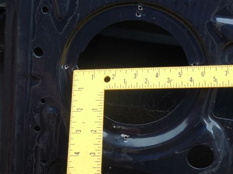 1983 Ford Bronco - Door speaker screws '93EB horizontal pair: ~5 9/16" OC There are also 4 non-factory screw holes.