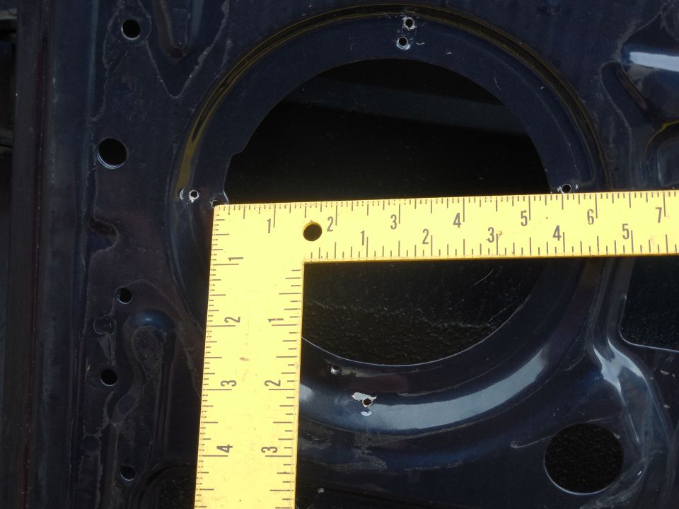 Door speaker screws '93EB horizontal pair: ~5 9/16" OC

There are also 4 non-factory screw holes.