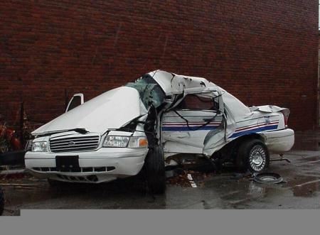 1998 Ford Crown Victoria - This 1998 Ford Crown Victoria sustained heavy damage, with the front end and driver's side significantly compromised.
