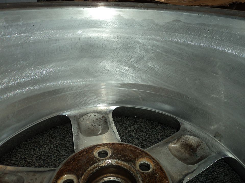 Aluminum wheel interior with visible machining marks