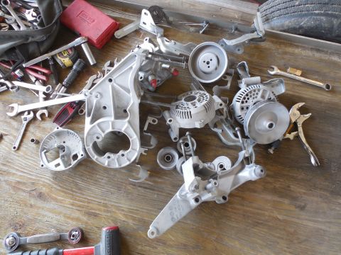 1993 Ford Bronco - The second big load is blasted, including 2 130A 3Gs, a smog pump, a Saginaw bracket, and a set of hood hinges & props (which I'll probably…