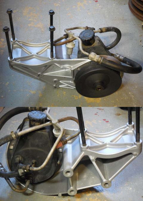 1993 Ford Bronco - Saginaw PS pump & A/C compressor bracket ready to go on. I'll finish cleaning the pump after the engine is installed. [url=https://www.supe…