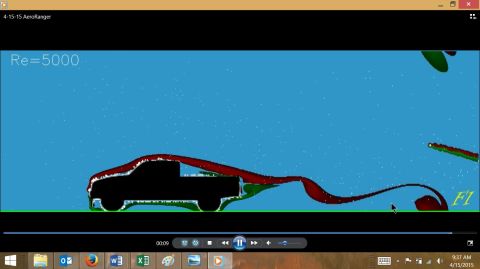 2001 Ford Ranger - Aerodynamic simulation of a truck's airflow, showing turbulent and laminar flow patterns.