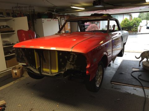 1964 Ford Fairlane - This 1964 Ford Fairlane is in a garage, likely undergoing restoration work.