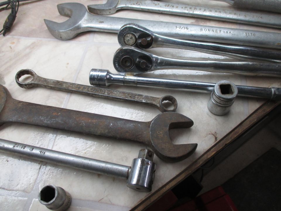 Assortment of wrenches and sockets