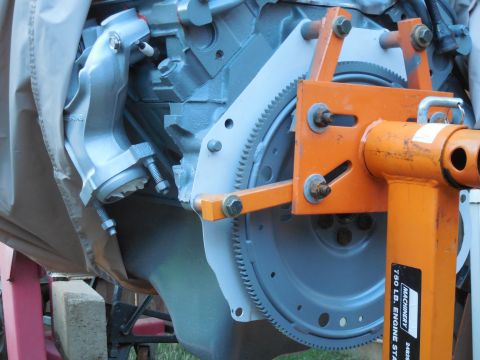 1993 Ford Bronco - The flexplate is painted, and I chiseled a notch into the crank hub stickout to match the plate's notched bolt hole. Then I added some oran…