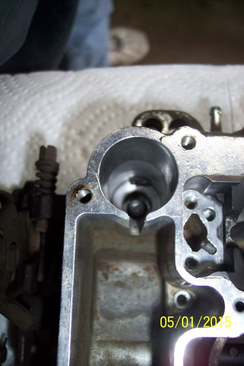 1973 Ford F-250 - A close-up view of the inside of a carburetor, with a date stamp of 05/01/2015 visible.