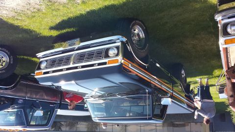 1995 Ford Bronco - This Ford truck, likely from the mid-1970s, features a distinctive grille and wood paneling. It is shown alongside other vehicles.