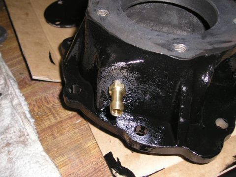 1978 Ford Bronco - 5/16 hose barb, I tapped the existing hole with a 1/8-27 NPT tap. Hopefully it does not hit on the bottom of the body. :(