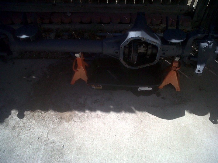 Rear axle assembly on jack stands