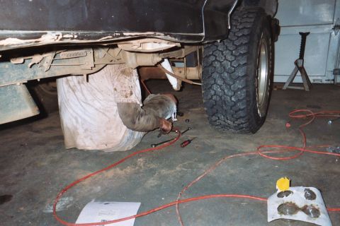 1988 Ford Bronco - Shane doing the back brakes for me. What a good guy!