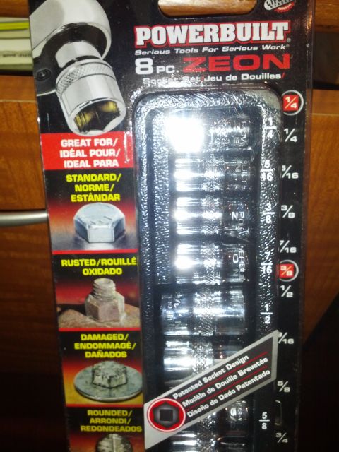 1992 Ford F-150 - Packaging for a Powerbuilt 8 pc. Zeon socket set displays various bolt conditions it can handle.