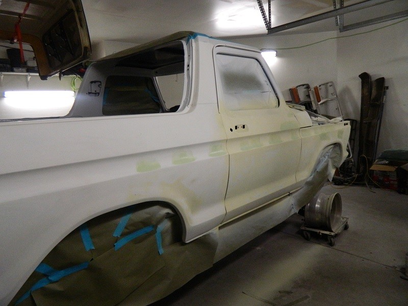 1979 Ford Bronco side view, prepped for paint