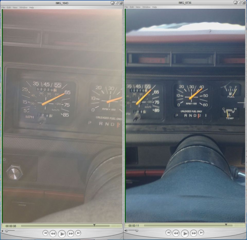 dashboard with speedometer, tachometer, fuel, and temp gauges. Speedometer reads 35 mph