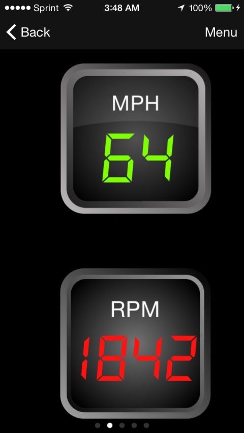 1996 Ford Bronco - A screenshot of a mobile app displaying vehicle speed and engine revolutions per minute.