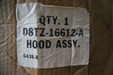 1979 Ford Bronco - Part label for a hood assembly, possibly for a Ford vehicle.