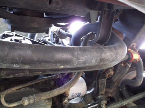 1999 Mercury Grand Marquis - Close-up view of engine components, including hoses and an oil filter, with a website logo in the corner.
