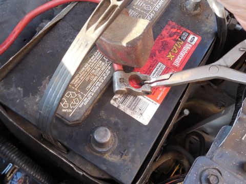1983 Ford Bronco - Before hammering the terminal down onto the battery post, remove its bolt (especially if it's very difficult to remove) and spread the term…