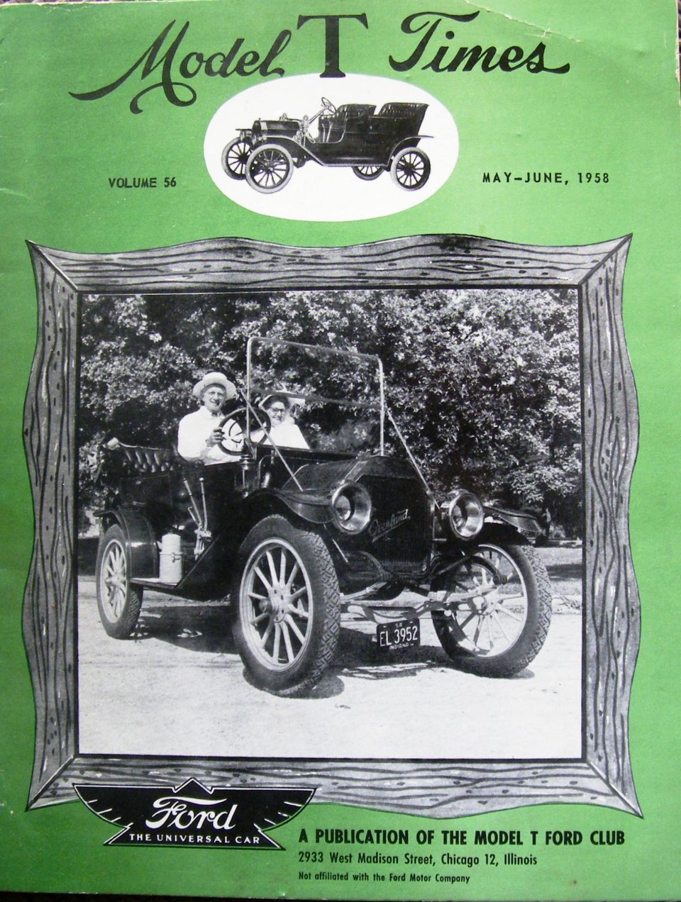 Cover of Model T Times magazine, May-June 1958, with a photo of a vintage Ford Model T.