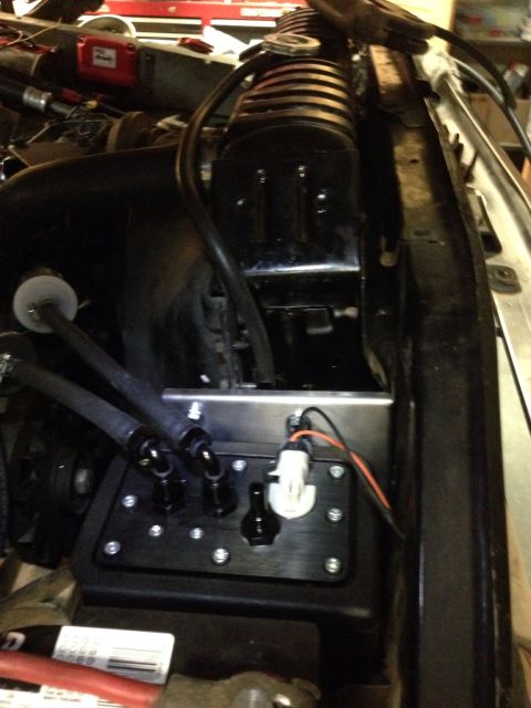1978 Ford Bronco - Custom fuel pump assembly installed in the engine bay, braided fuel lines and wiring.