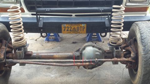 1979 Ford Bronco front axle and suspension components with Virginia license plate