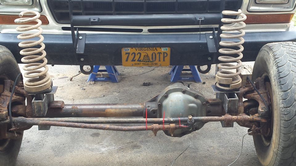 1979 Ford Bronco front axle and suspension components with Virginia license plate