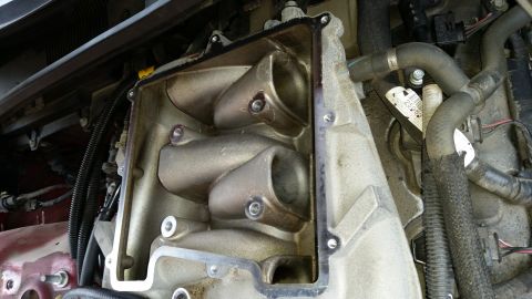 2008 Cadillac CTS - Close-up view of an engine's intake manifold, showing its internal runners.
