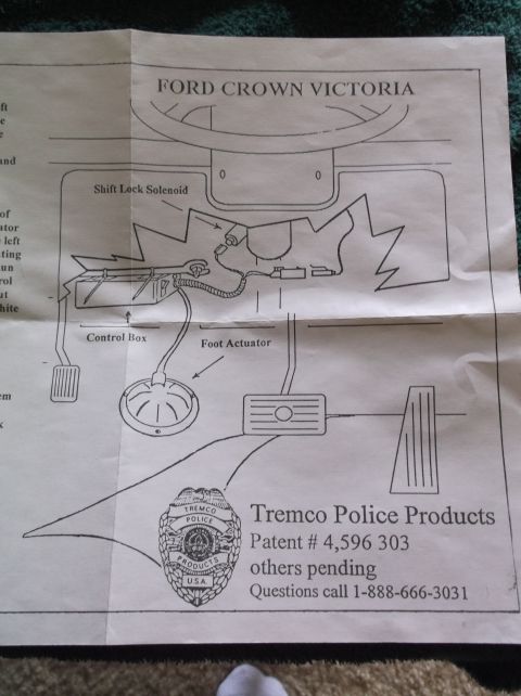 1999 Mercury Grand Marquis - This is a diagram showing the installation of a Tremco Police Products shift lock solenoid system for a Ford Crown Victoria. The diagram il…