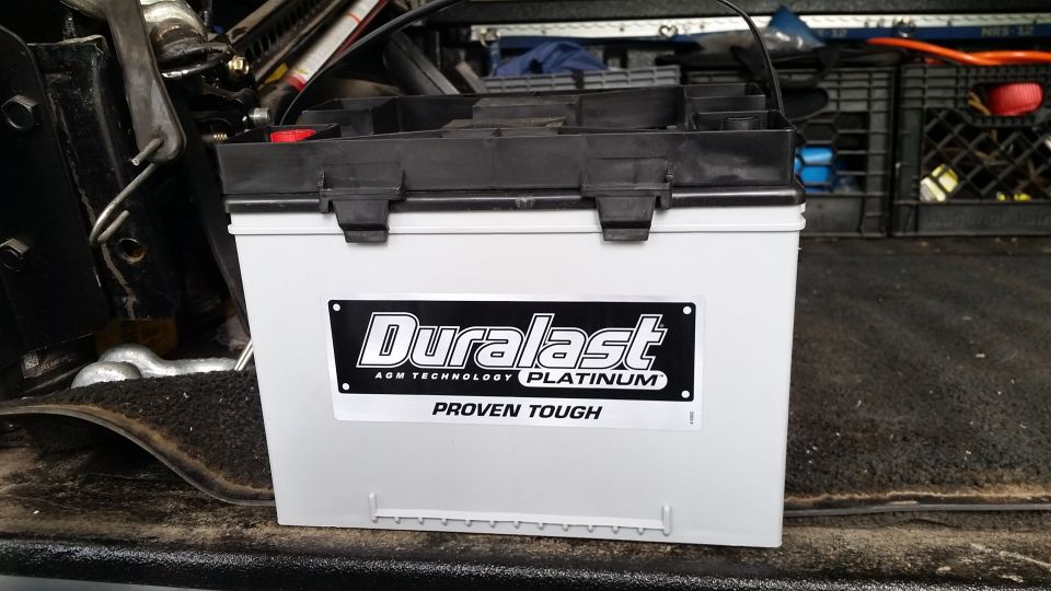 Duralast Platinum AGM Technology battery with "PROVEN TOUGH" text