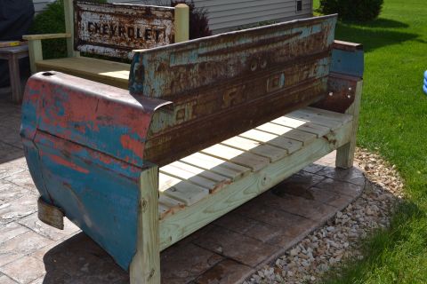 1994 Ford Bronco - This unique bench repurposes vintage truck tailgates into outdoor seating.
