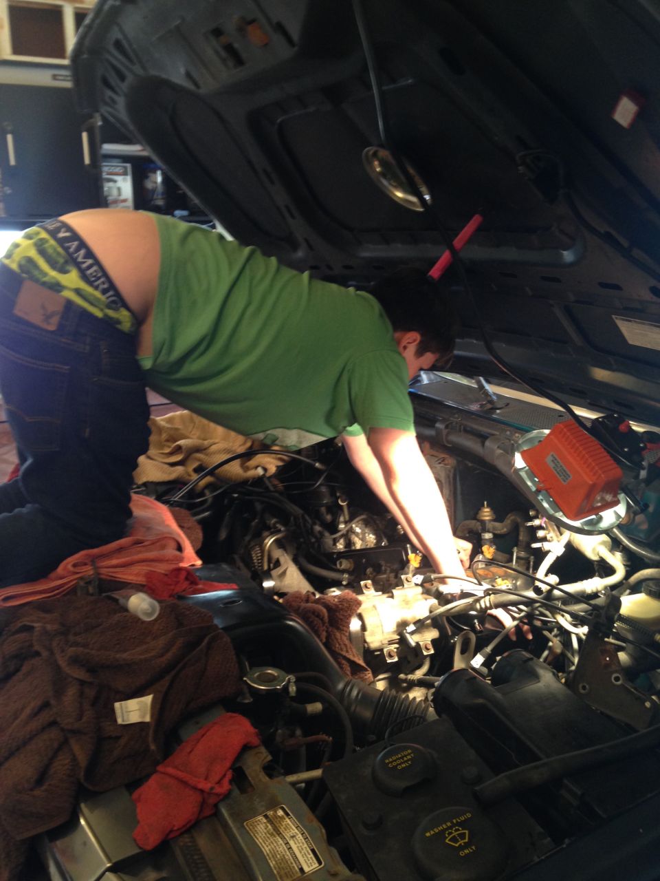 I don't know what he was doing, but still rocking the pickle boxers.