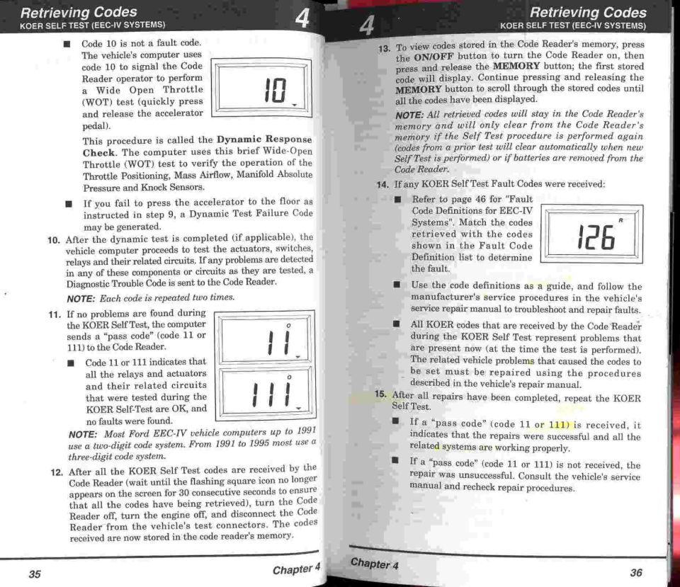 Manual page showing how to retrieve vehicle diagnostic codes.