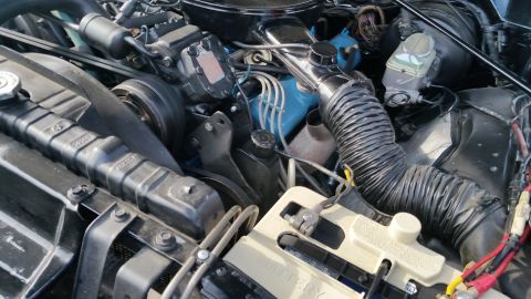 1991 Ford LTD Crown Victoria - Photograph of an engine bay with radiator, belt and brake master cylinder, not a technical document.