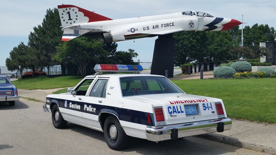 Boston Police Ford Crown Victoria rear view by U.S. Air Force display jet