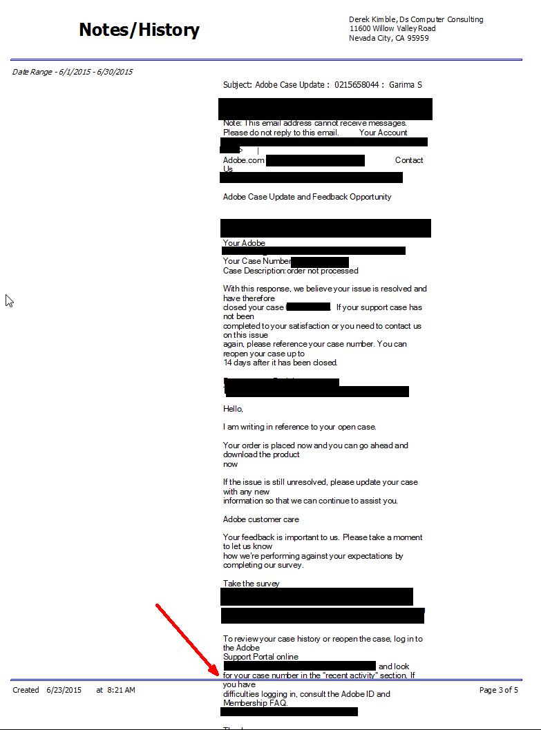 Screenshot of an Adobe case update email.