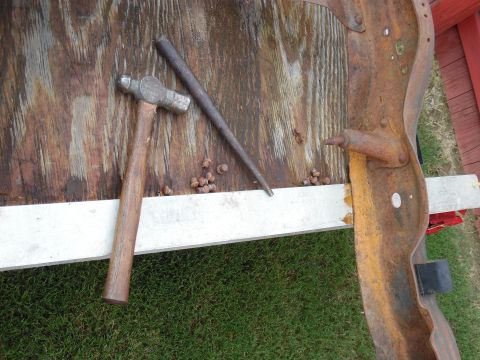 1993 Ford Bronco - I sold some parts off this frame several years ago, so there were several rivets to knock through. I have to transfer those parts from the…