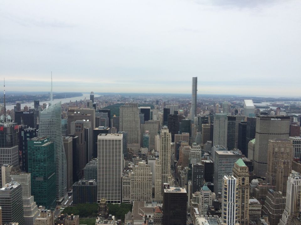 Aerial view of Manhattan skyscrapers and river