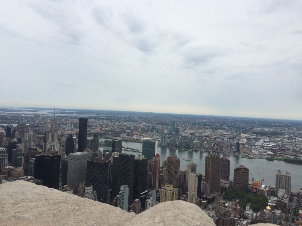Aerial view of Manhattan skyline and river from above