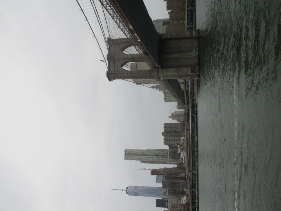 Brooklyn Bridge and New York City skyline with One World Trade Center visible