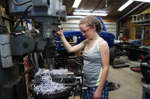 1979 Ford Bronco - Megan helping make the fuel pump mount,