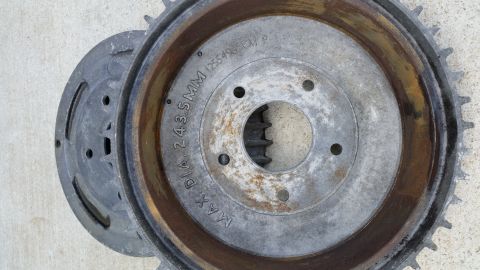 2015 Chevrolet new - This brake drum shows rust and has markings indicating its diameter.