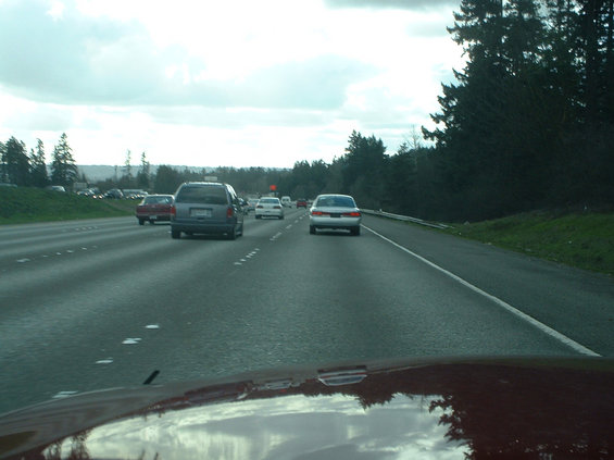 Photo of 1996 CVPI on the road from behind.  (Taken from inside of Big Red - c/o Ryan Elkins)
