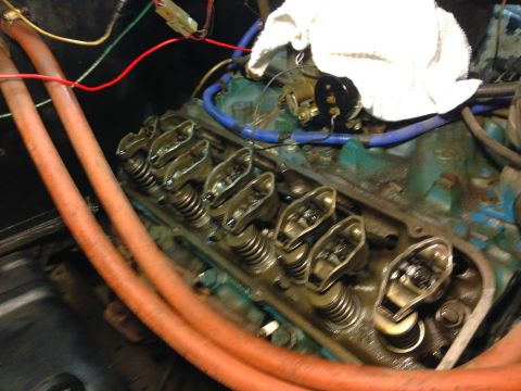 1979 Ford Bronco - Close-up view of the internal components of a V8 engine, likely a Ford 351 Windsor, showing the rocker arms and valve springs. The engine a…