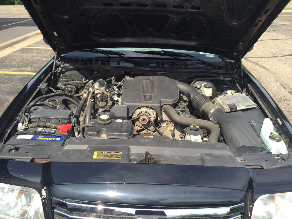 2007 Ford Crown Victoria engine bay with hood open.